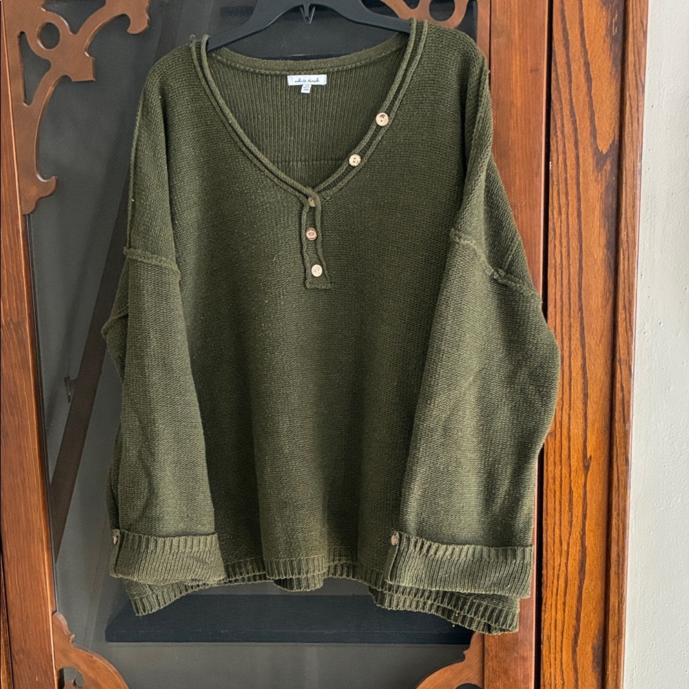 White Birch Forest Green V-Neck Sweater